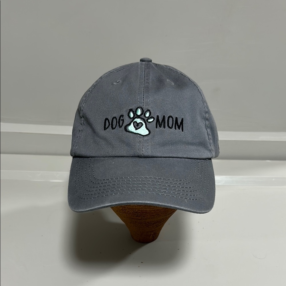 Dog Mom Paw Print Gray Baseball Cap(Hat) Embroidered 100% Cotton Adjustable OSFM